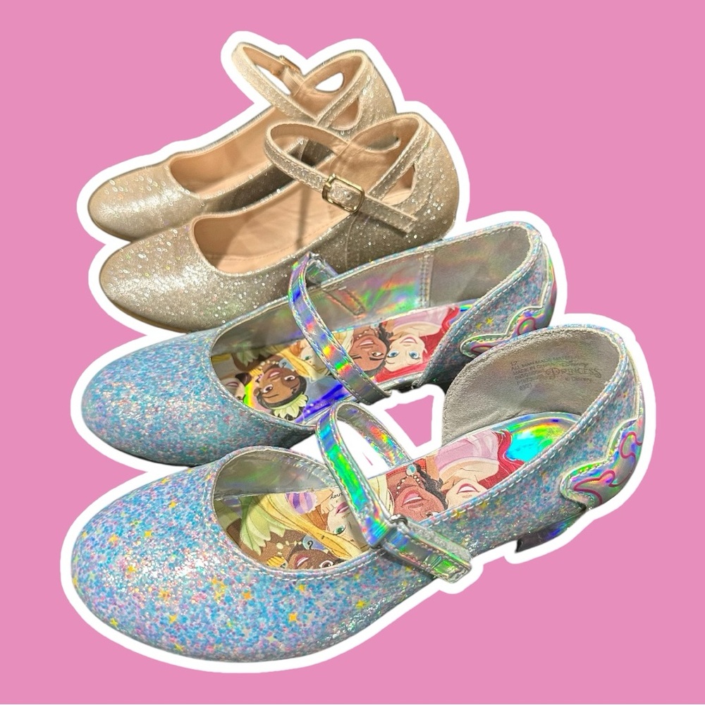 Little Girls Sz 12 High Heels Dress Up Disney Princess Blue + Gold Formal Shoes